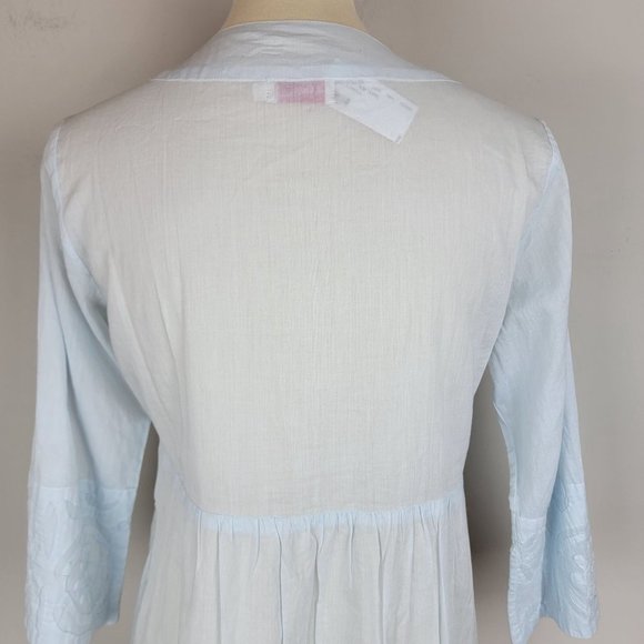 Le Cera Hand Sewed Blue Floral Patchwork Button Beach Cover Up Sheer Tunic Top S - Picture 7 of 15